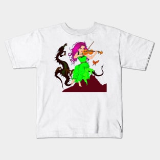 Violin Girl and Dragon Dancing Kids T-Shirt